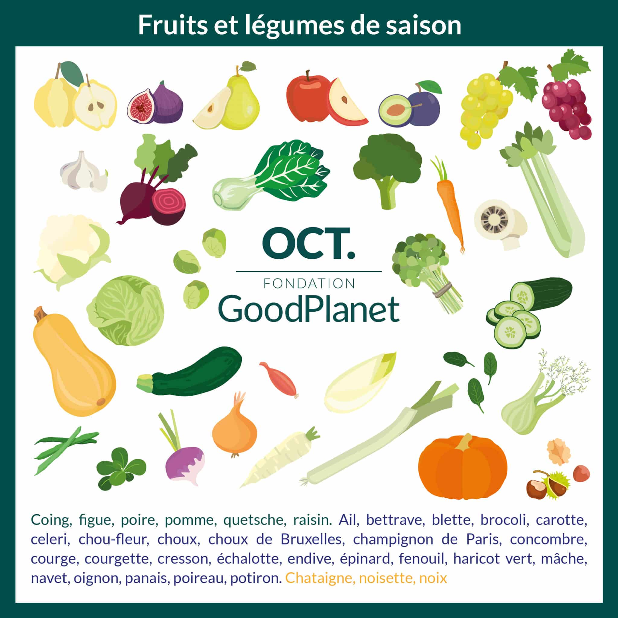Fruits et légumes de saison d'octobre