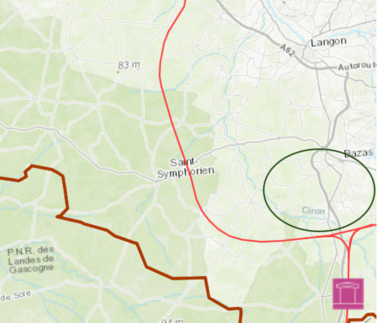 Le tracé de la LGV Bordeaux-Toulouse, à proximité de la forêt du Ciron