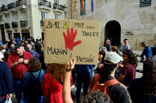 Manifestation contre Mazon après les inondations dans la région de Valence, Espagne