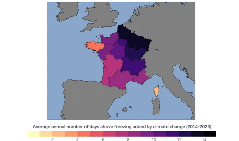 carte france hivers plus chaud en 10 ans